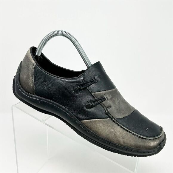 Rieker Multicolor Gray and Black Leather Loafers Slip On Casual Shoes Size 40 - Picture 1 of 14